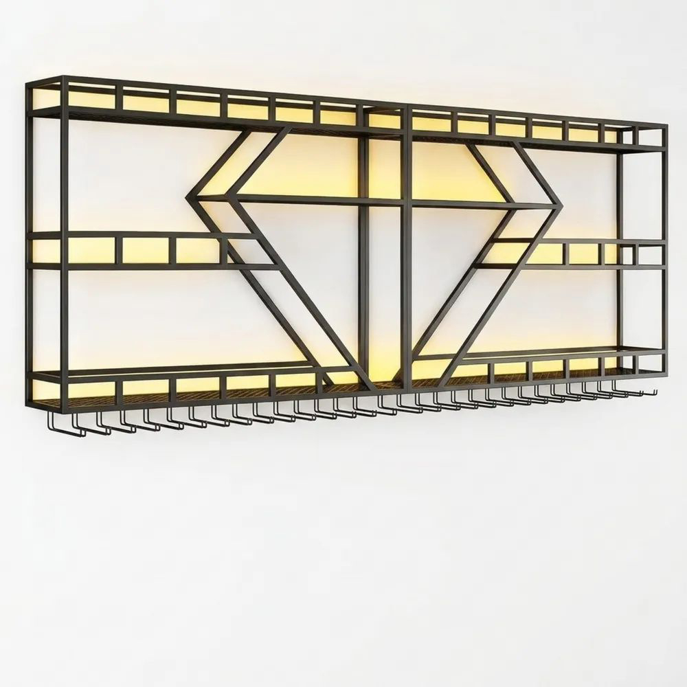 Modernes Wand-Weinregal mit Glashalter und Spirituosenablage