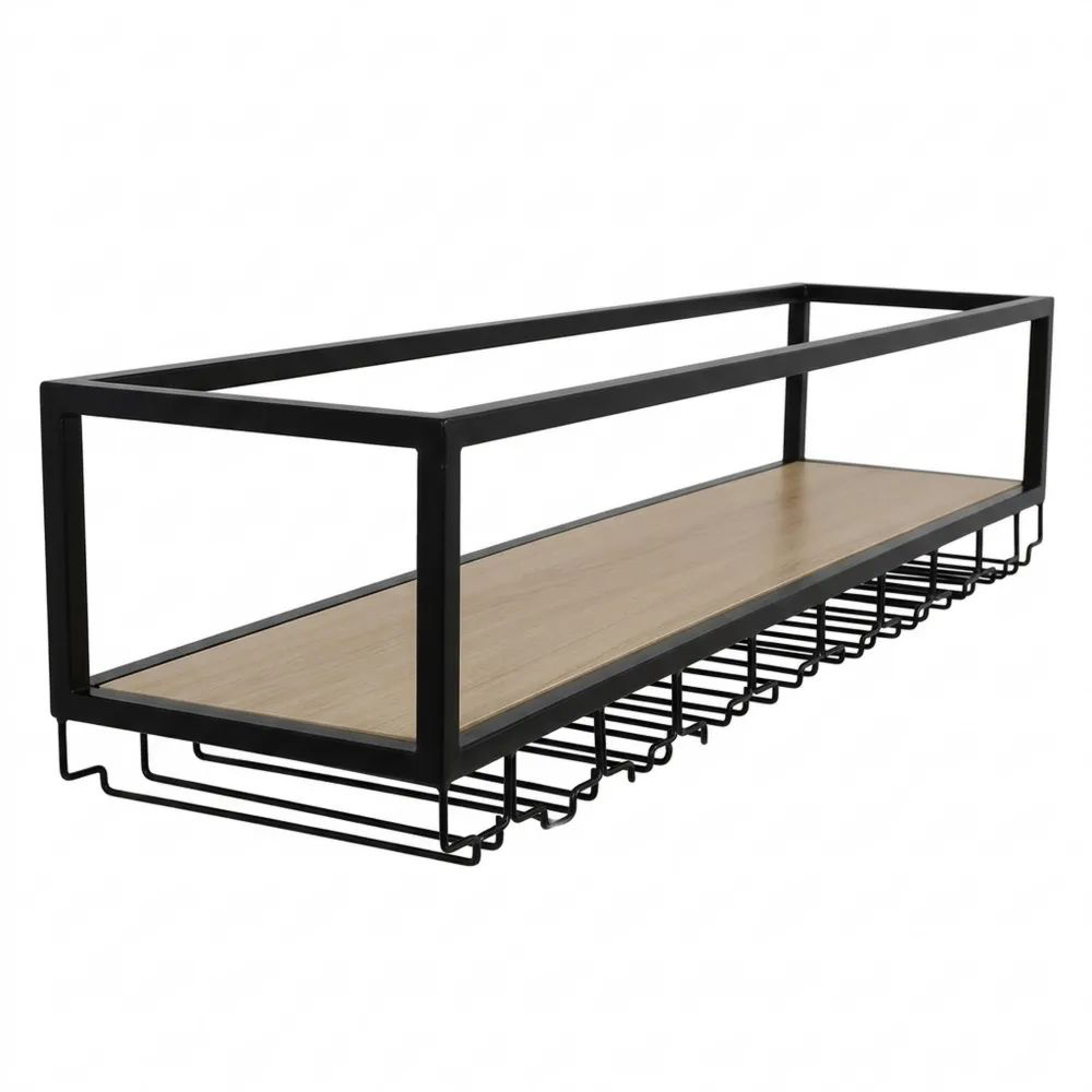 Industrielles hängendes Weinregal mit Glashalter und Regal, 120 cm verstellbar