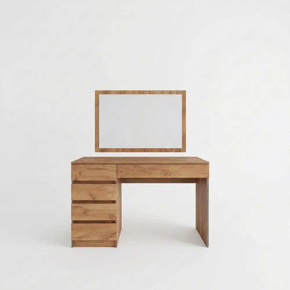 Moderner Schminktisch mit 5 Schubladen in Anthrazit und Eichenoptik