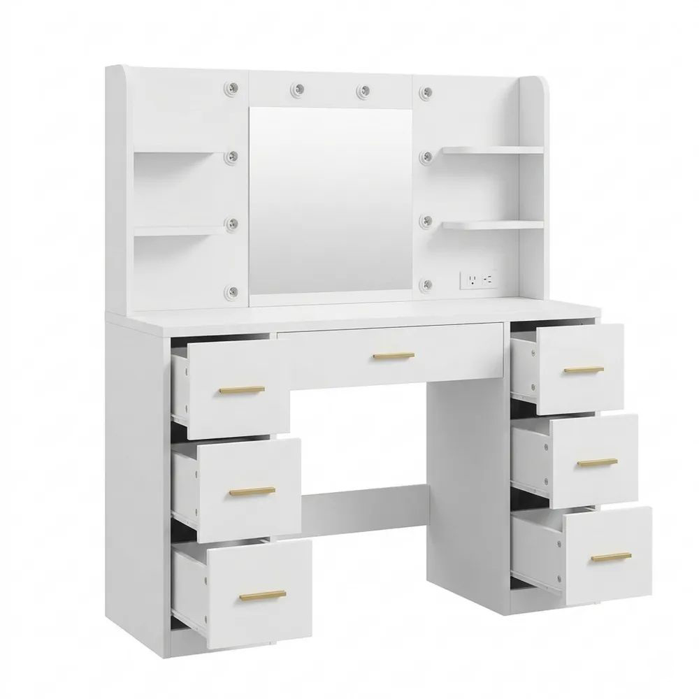 Moderner Schminktisch mit LED-Beleuchtung und Spiegel, Schubladen und Ablagen