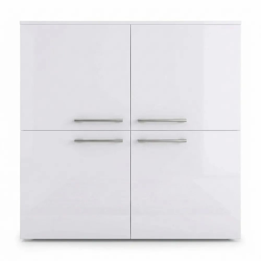 Moderner Sideboard mit 4 Türen, Weiß Matt und Hochglanz