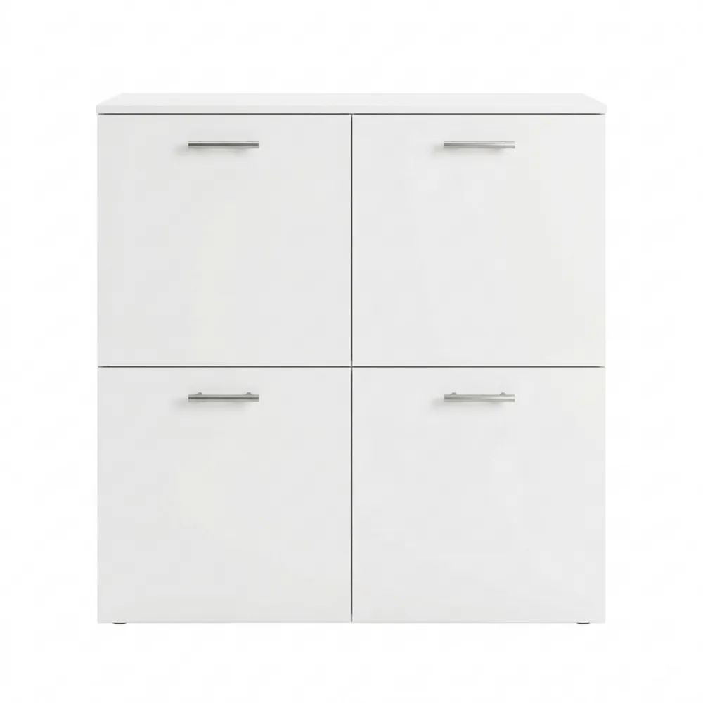Moderne Kommode mit 4 Türen in Weiß matt, vielseitiger Aufbewahrungsschrank BTH: 100x36,4x98 cm