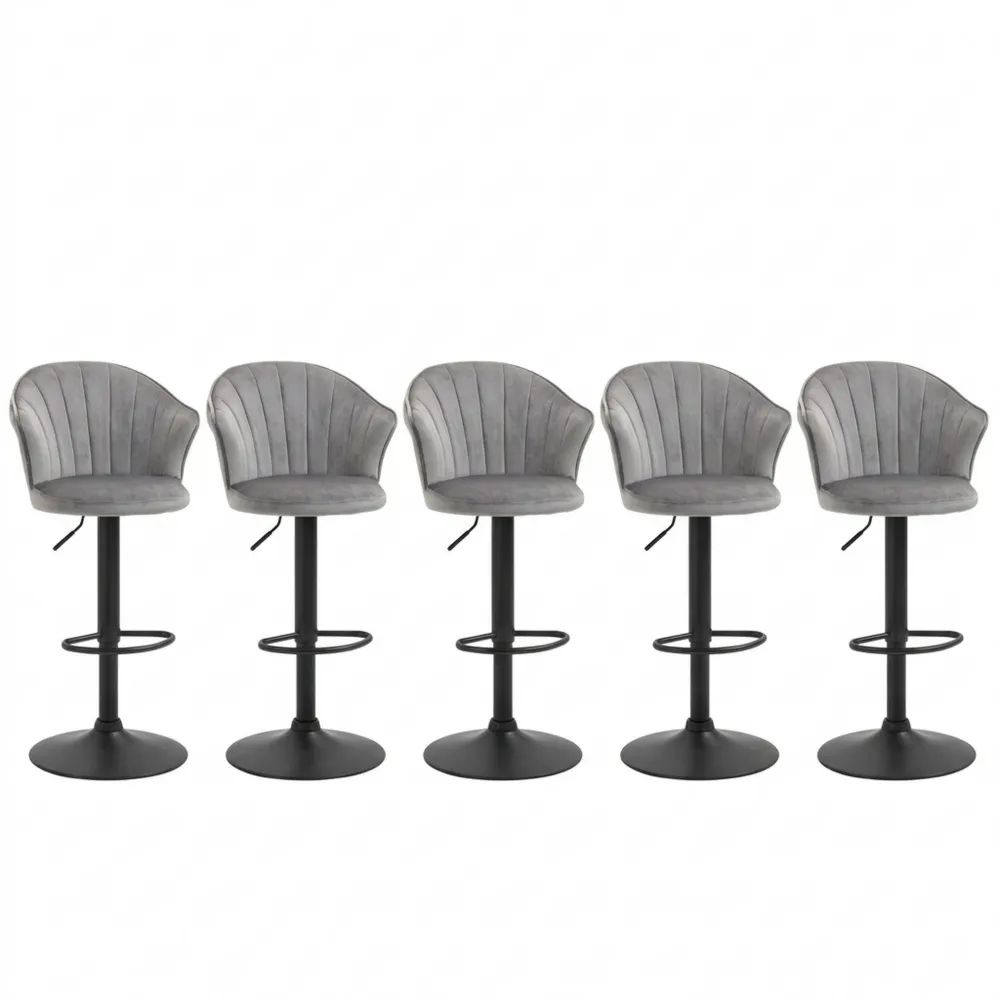 Höhenverstellbare Barhocker mit Lehne und Samtbezug, Grau