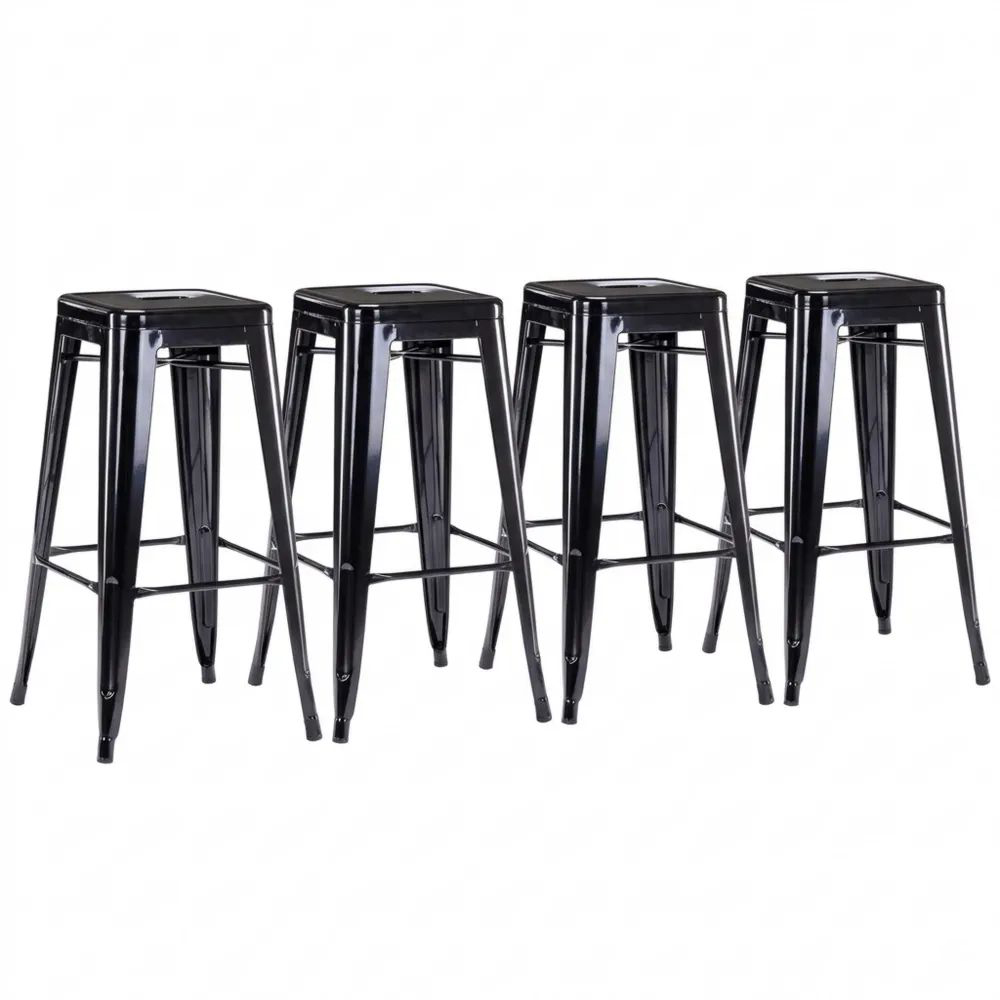 Stapelbare Metall-Barhocker mit Fußstütze, Sitzhöhe 76 cm, 2er-Set, Schwarz