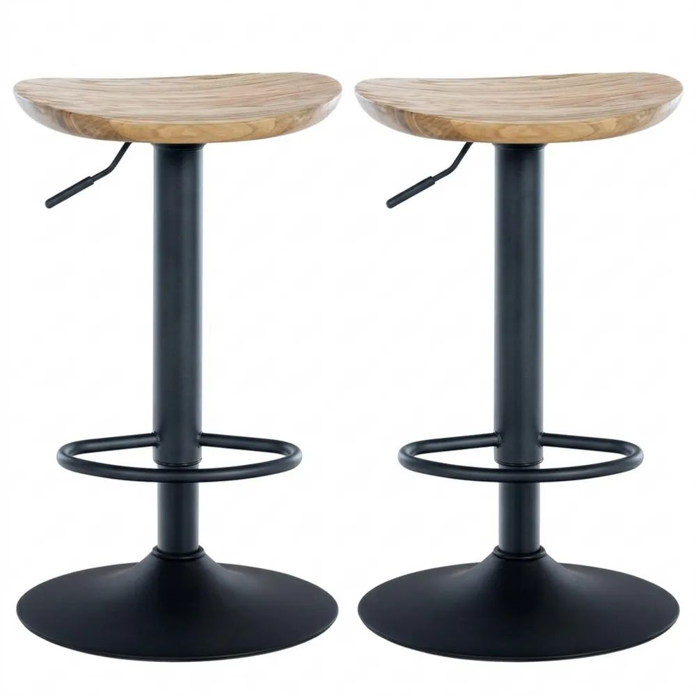 Höhenverstellbare Barhocker mit Holzsitz, 360-Grad-drehbar, natur