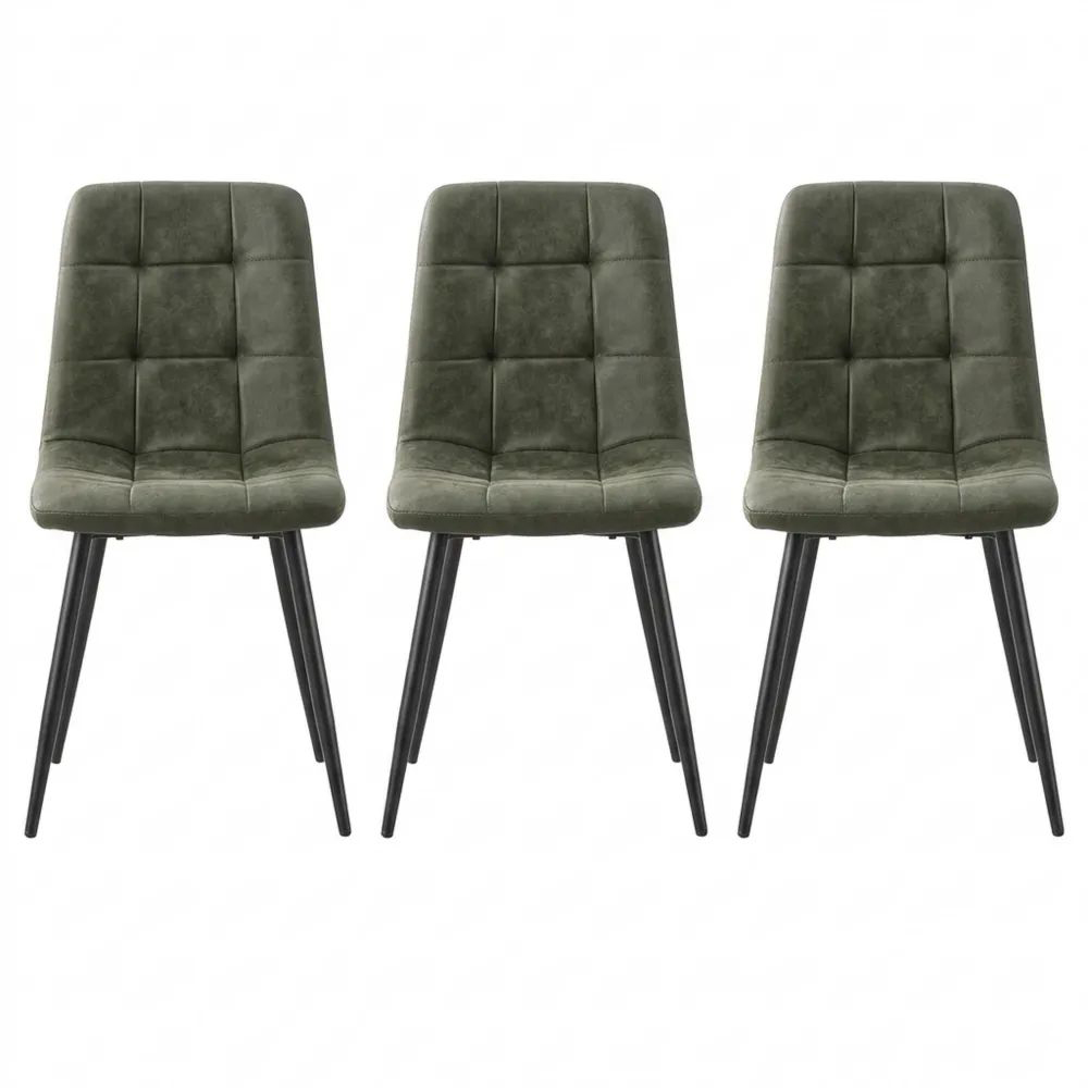 4er Set Polsterstühle mit schwarzen Metallbeinen, geeignet für Esszimmer und Wohnzimmer, Oliv-Grün