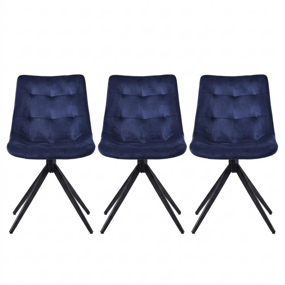 Gepolsterter Esszimmerstuhl mit Rückenlehne, drehbar, Samt, dunkelblau