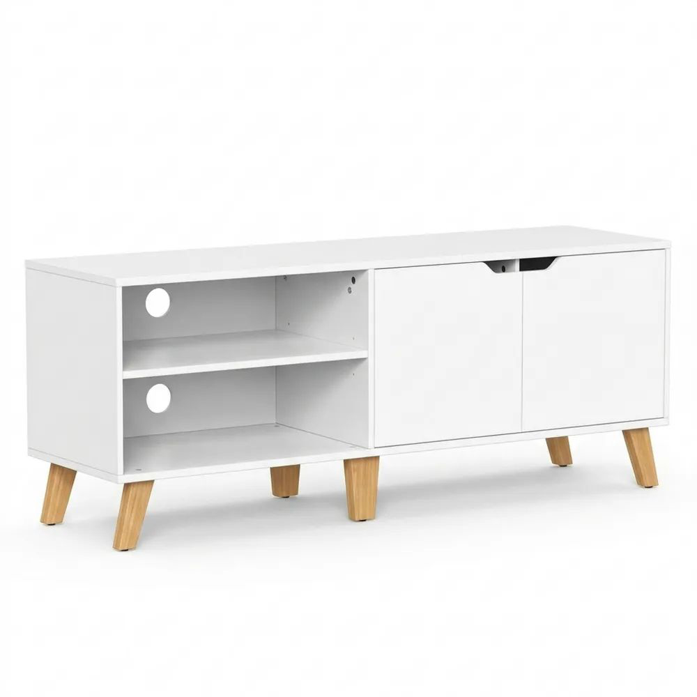 Moderner TV-Schrank mit verstellbaren Ablagen, passt bis zu 60 Zoll, in Weiß