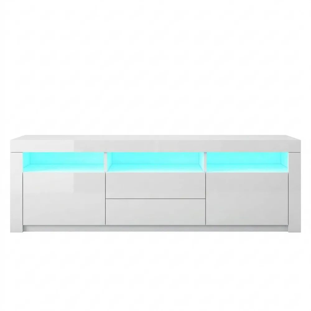 Moderner TV-Schrank mit LED-Beleuchtung, Hochglanzfront, 2 Türen und Schubladen, 160cm