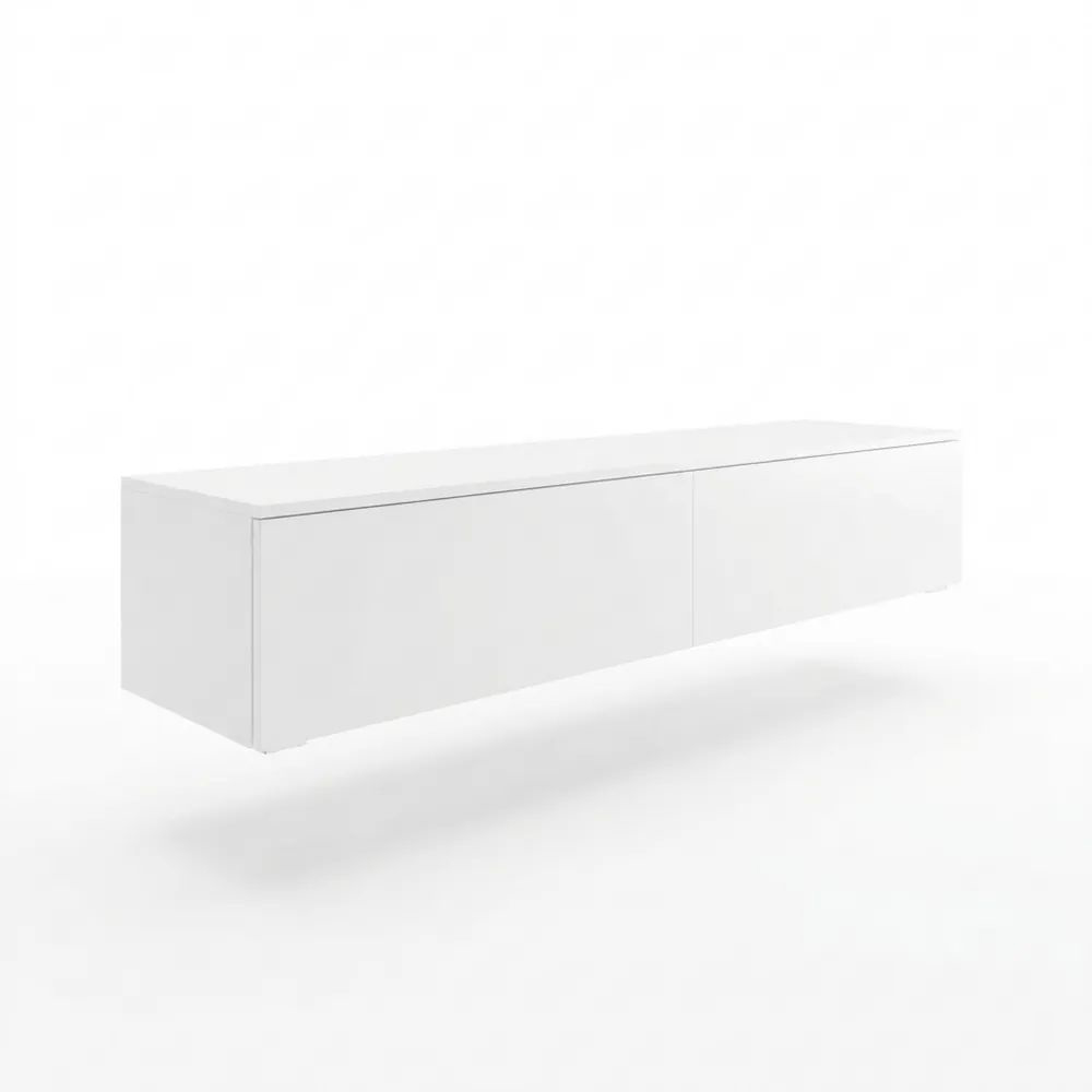 Modernes TV-Lowboard mit Fächern, Weiß, Hängendes Design