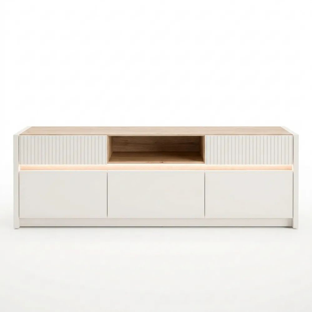 Moderner TV-Schrank mit Schubladen und Kippfächern, Eiche Dekor, 160 cm