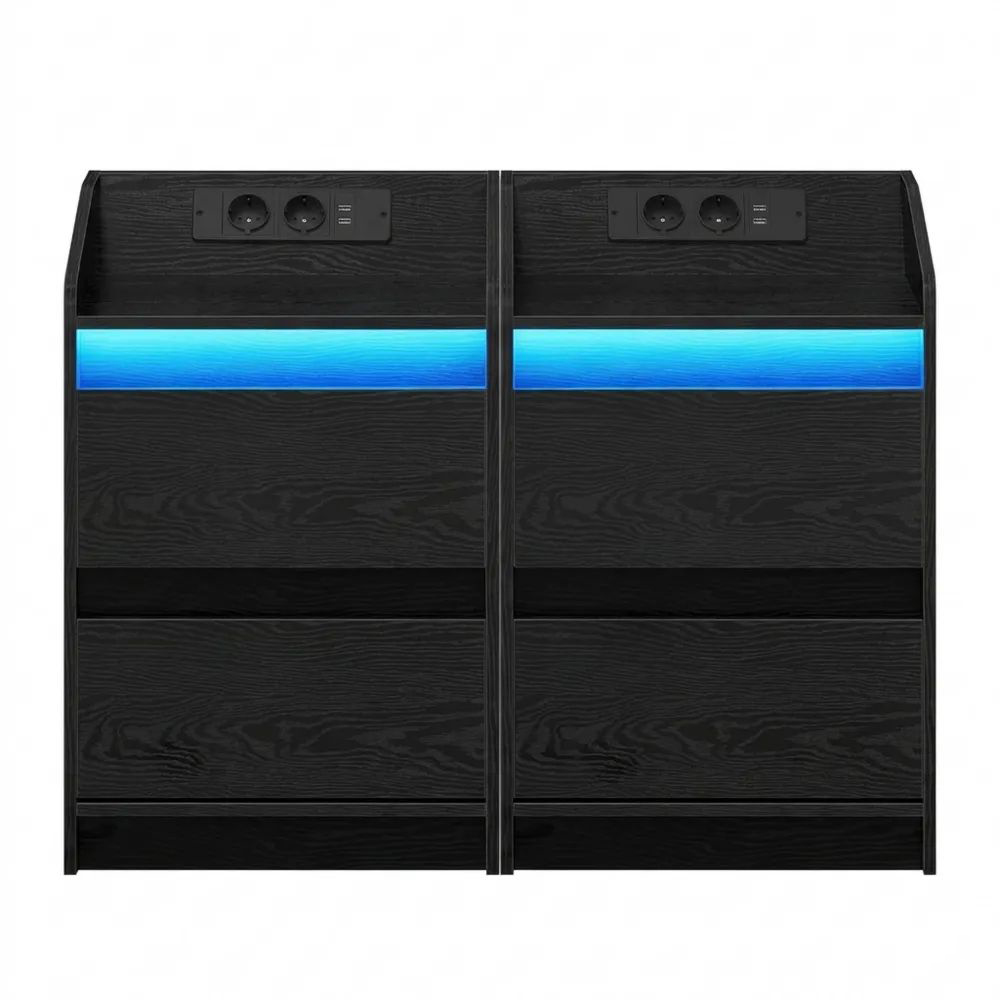 Elegante Nachttische mit LED und USB-Anschlüssen, 2er Set