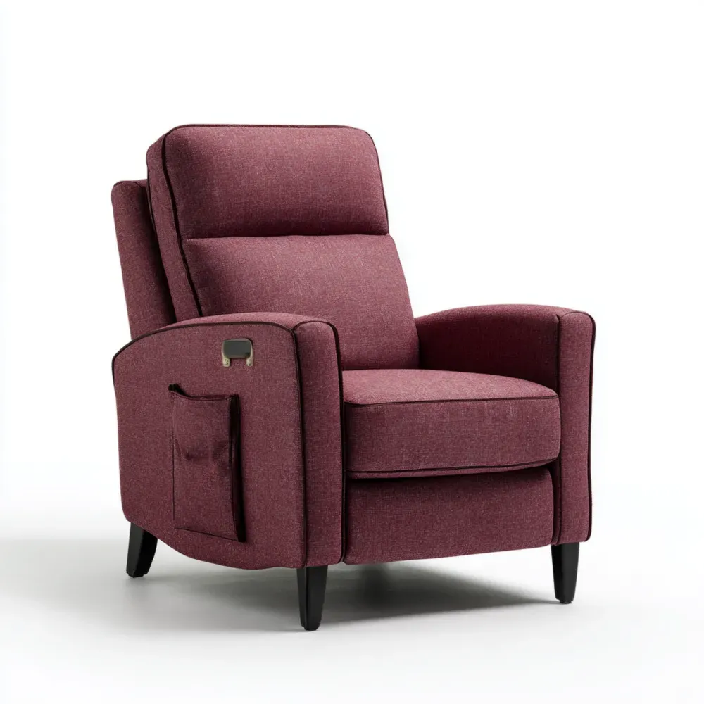 Verstellbarer Liegesessel aus Holz und Polyestergewebe - Weinrot