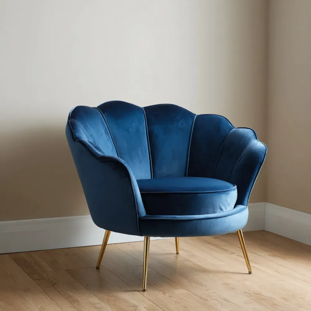 Sessel aus Samt Blau mit Goldenen Metallbeinen