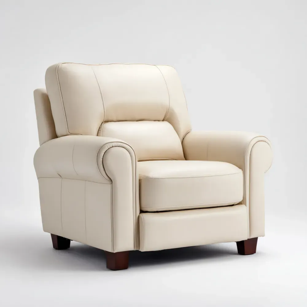 Ledersessel Cremefarben mit Holzfüßen