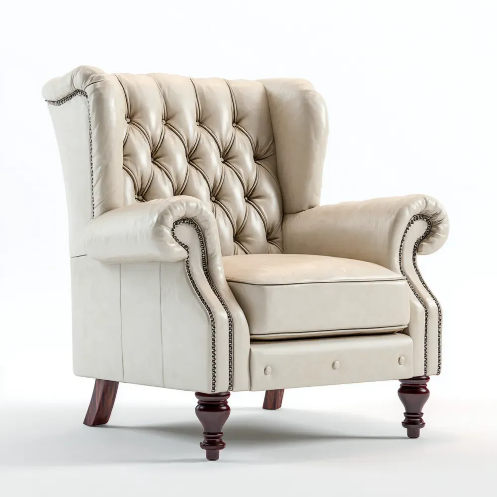 Ledersessel mit Holzfüßen - Creme