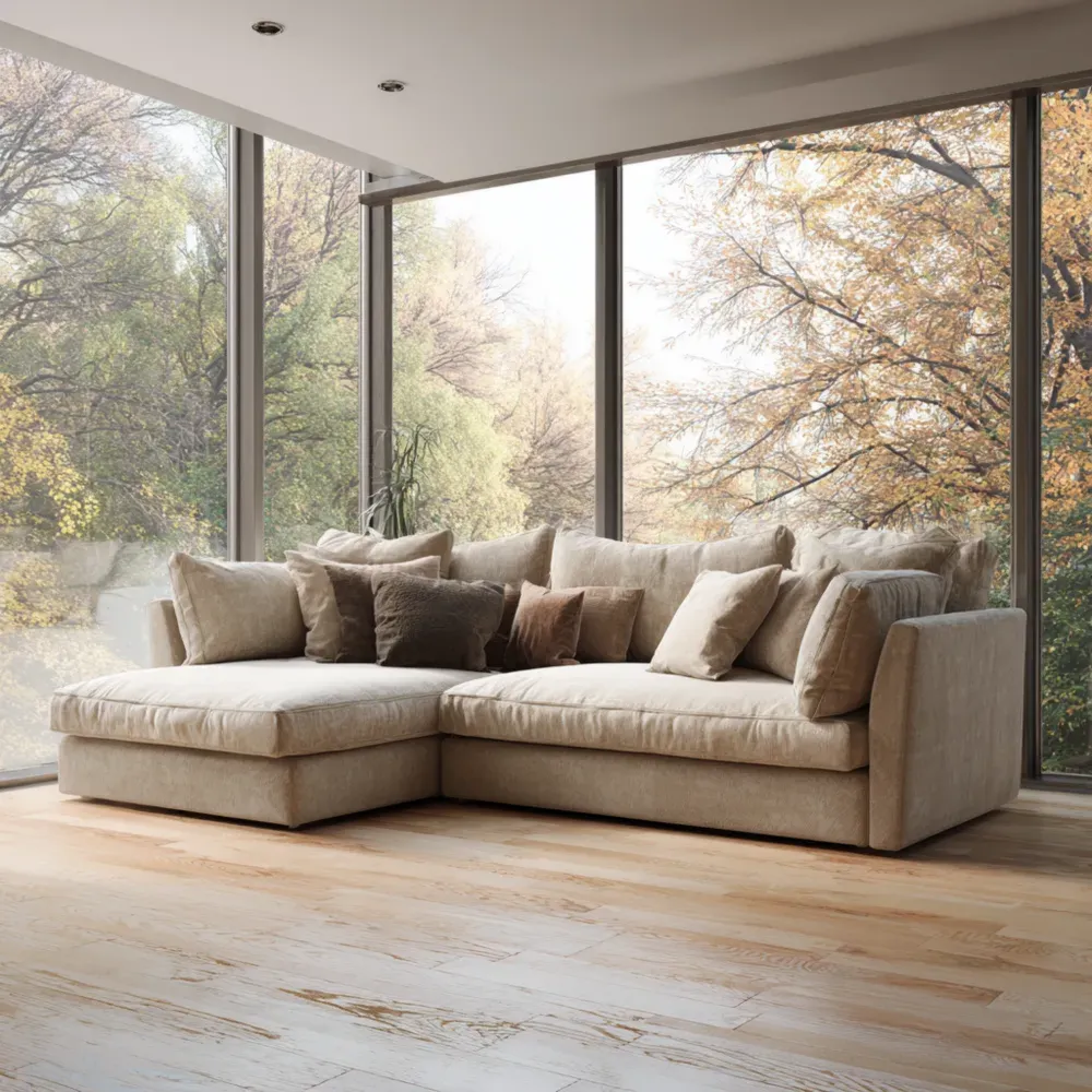 Ecksofa Stoff 250x150x85 cm – Baumwolle – Beige