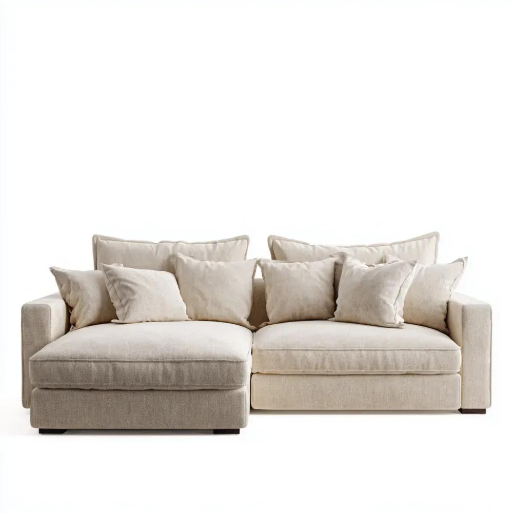 Ecksofa aus Leinenmischgewebe mit Kissen 300x150x85 cm - Creme