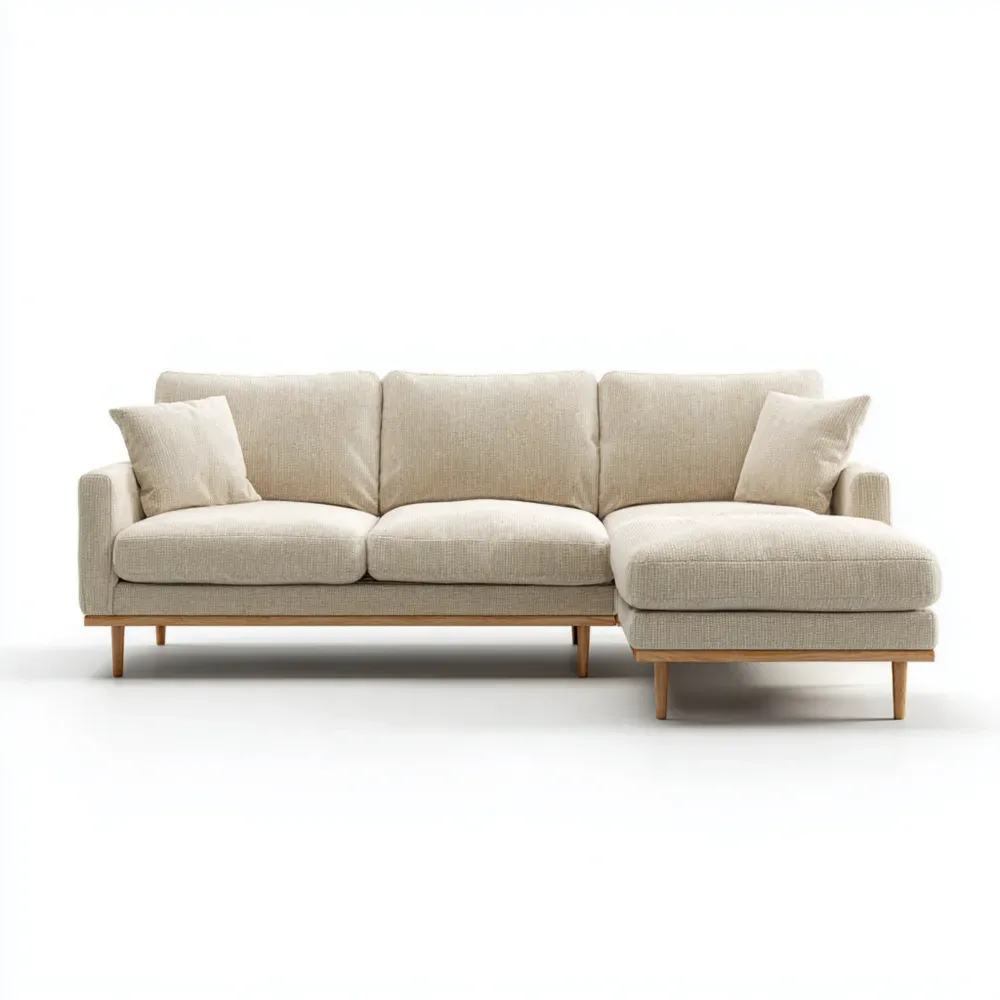 Ecksofa aus Stoff und Holz - Beige