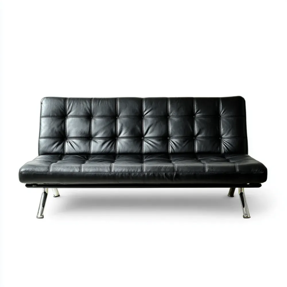 Lederschlafsofa mit Stahlrahmen 180x85x75 cm - Schwarz