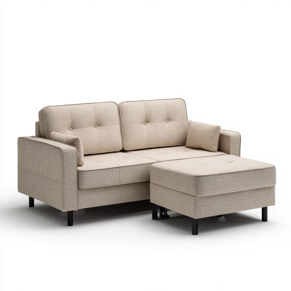 Sofa Set Stoff mit Ottomane – Beige