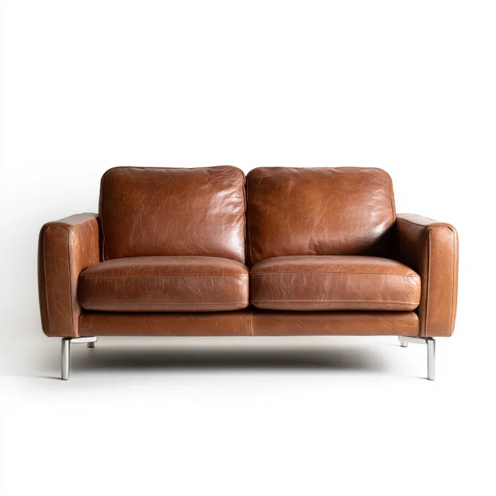 Ledersofa zweisitzig mit Metallbeinen - Cognac