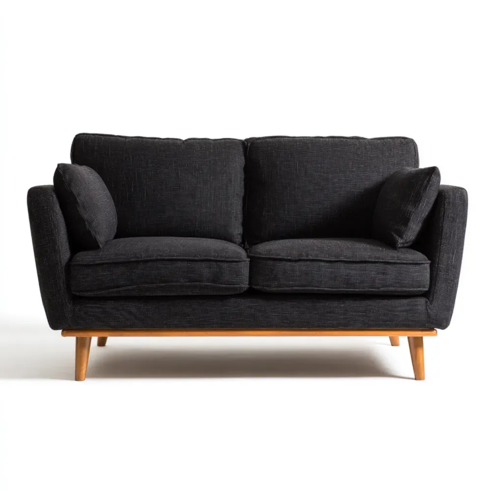 Zweisitzer-Sofa aus Holz und Stoff Dunkelgrau