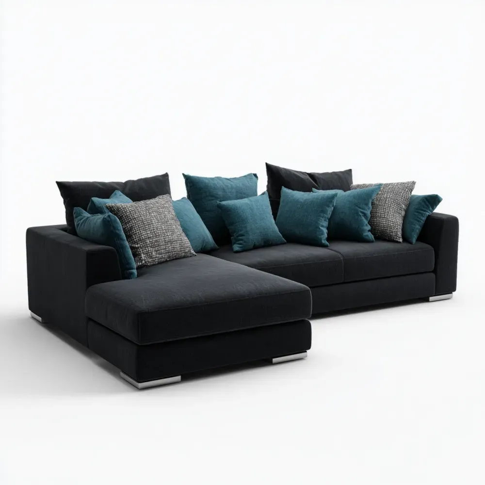 Ecksofa Stoff Schwarz/Türkis