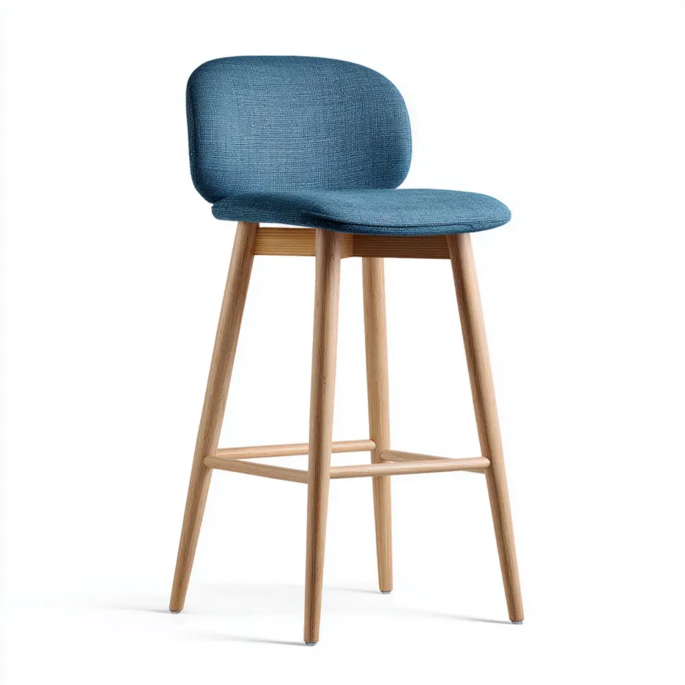 Barhocker Stoffpolster Eichenholz Blau