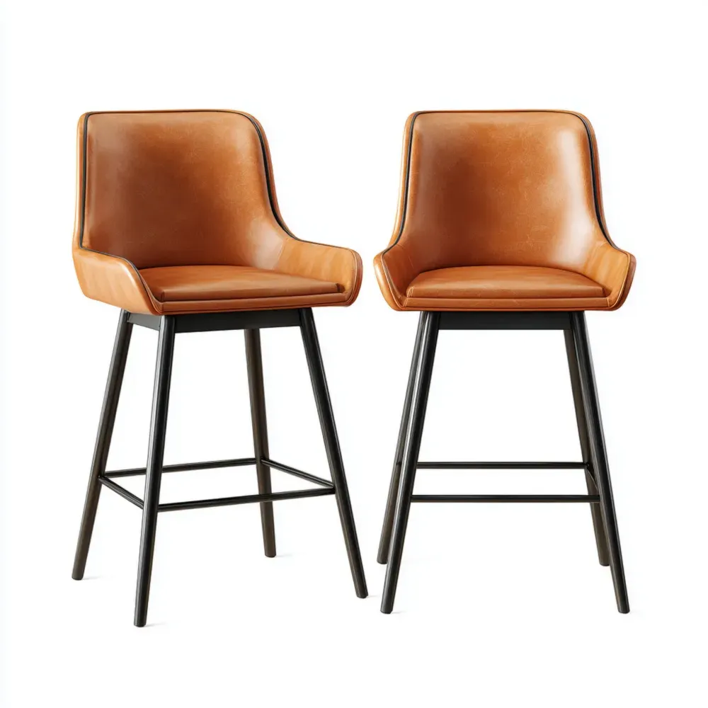 Barhocker Set Leder Braun mit Metallgestell