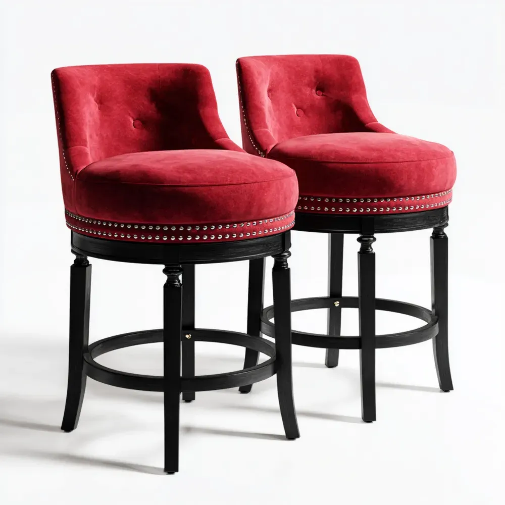 2er-Set Barhocker mit Samtbezug und Holzstruktur
