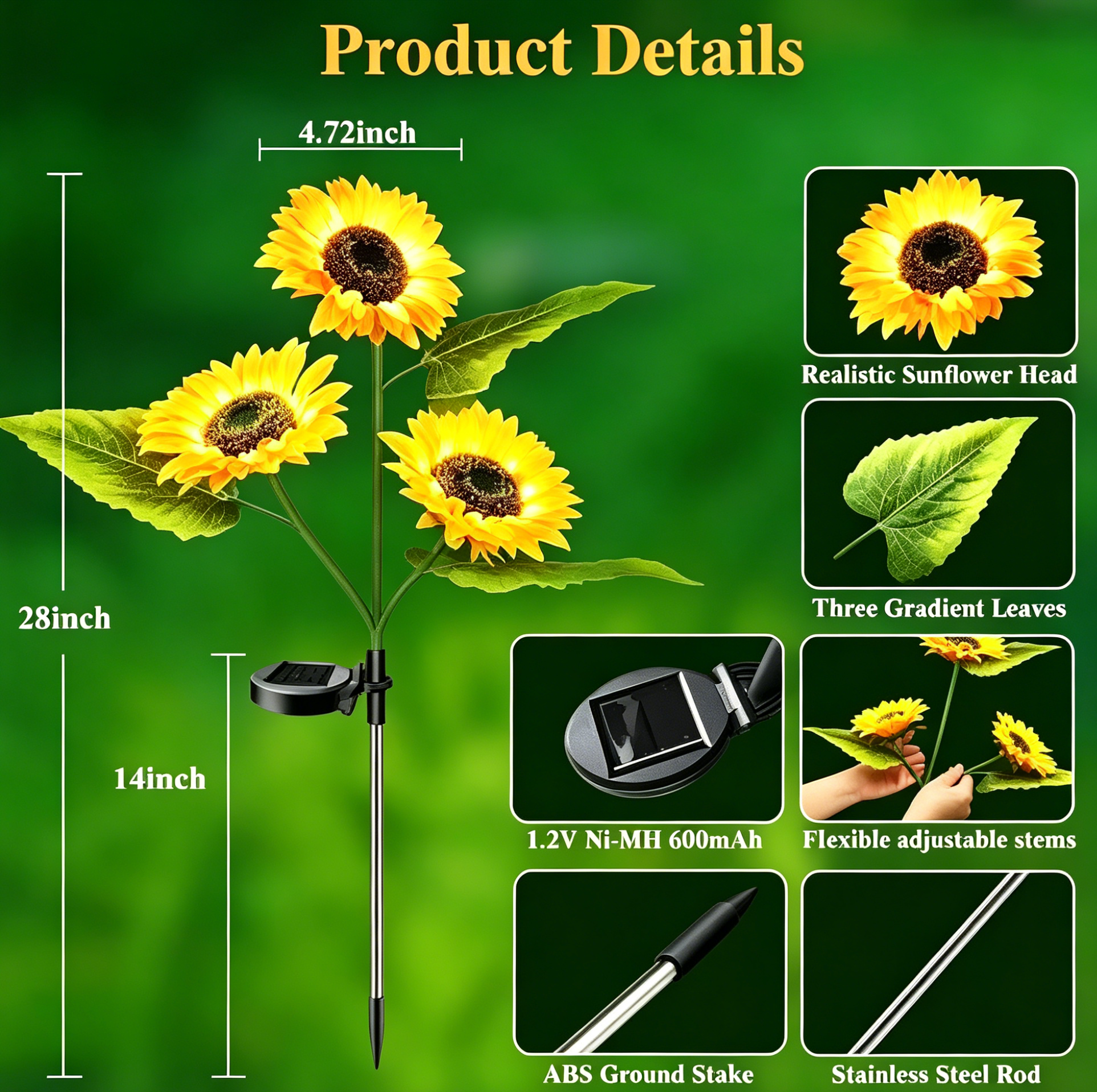 🌻$9.99 Today Only 🌞Solar LED Sunflower Garden Lights-29.6inch/74cm