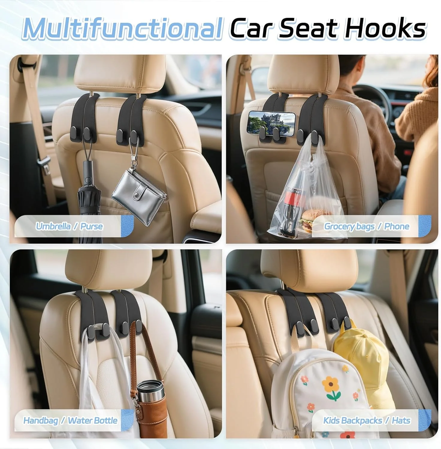 🚗Car Seat Headrest Hook | Vegan Leather Hooks