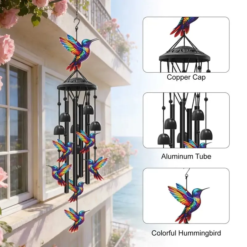 🔥Last Day 60% OFF🔥-🐦Vintage Colorful Hummingbird Wind Chime with Metal Tubes and Bells