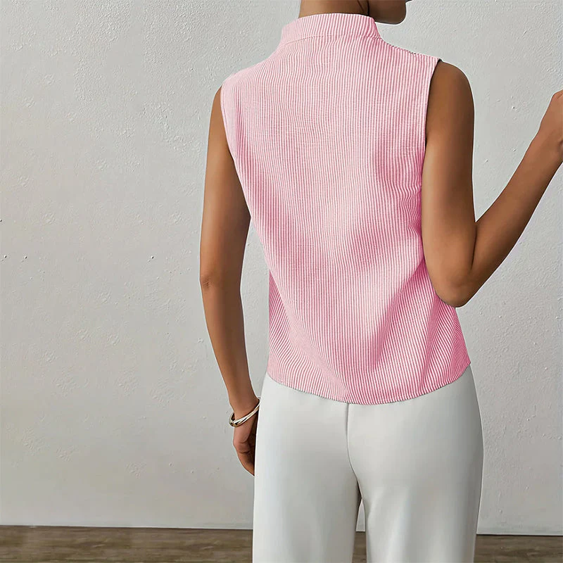 Chic Stand Collar V-Neck Sleeveless Blouse - Versatile Office & Casual Top
