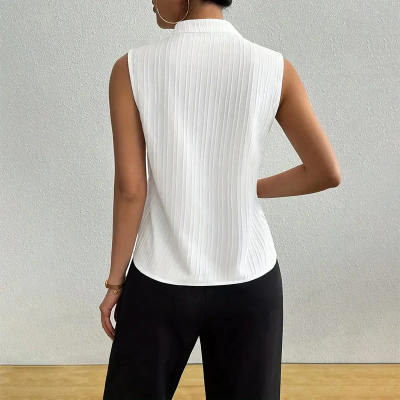 Chic Stand Collar V-Neck Sleeveless Blouse - Versatile Office & Casual Top