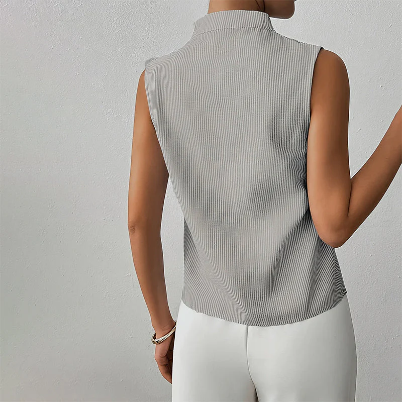 Chic Stand Collar V-Neck Sleeveless Blouse - Versatile Office & Casual Top