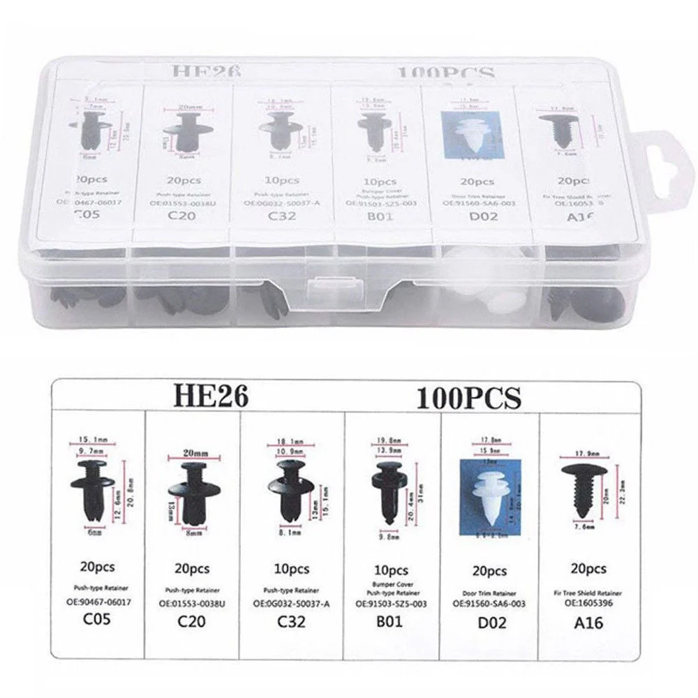 🚗100PCS Car Plastic Rivet Clips Kit With Fastener Remover Tool