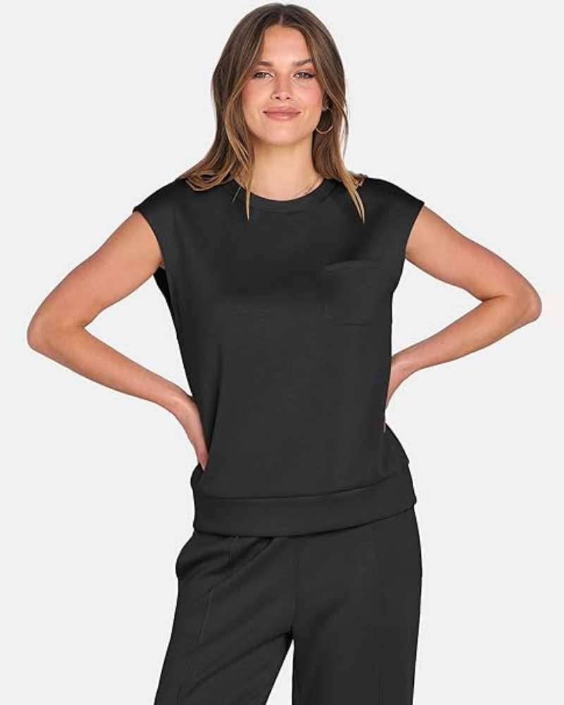 Women's Solid Tank Top & Drawstring Waist Wide Leg Pants Two-piece Set - Free Shipping