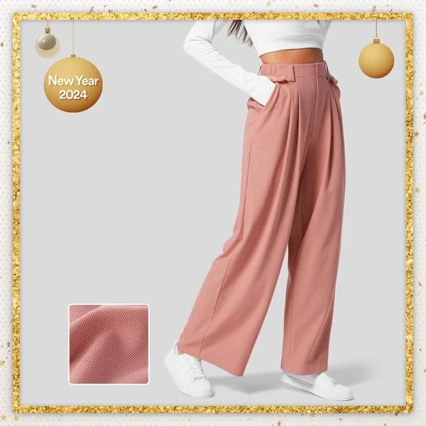 High Waisted Plicated Side Pocket Wide Leg Pants