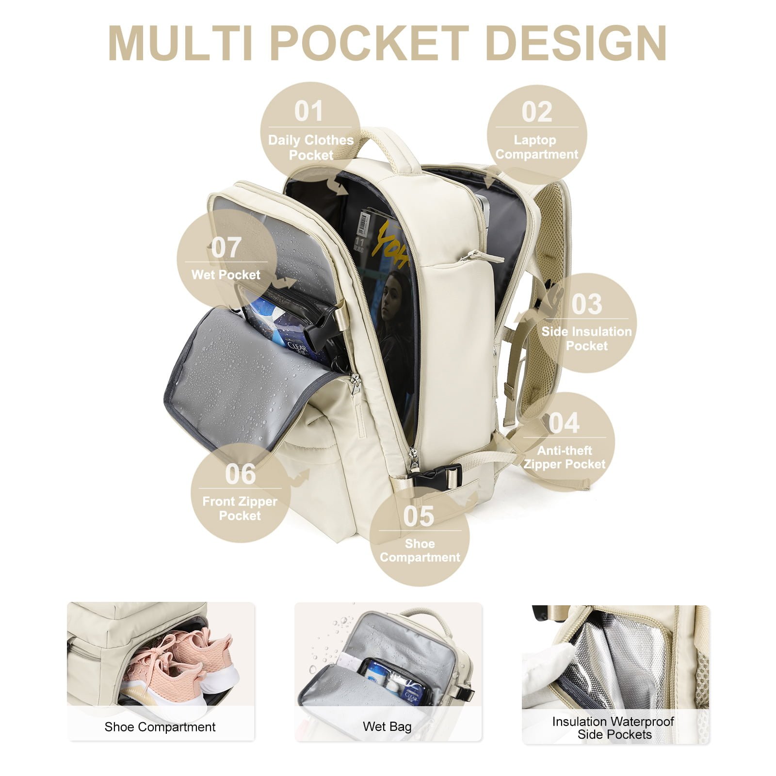 Women Large Travel Backpack Waterproof Hiking Rucksack✨