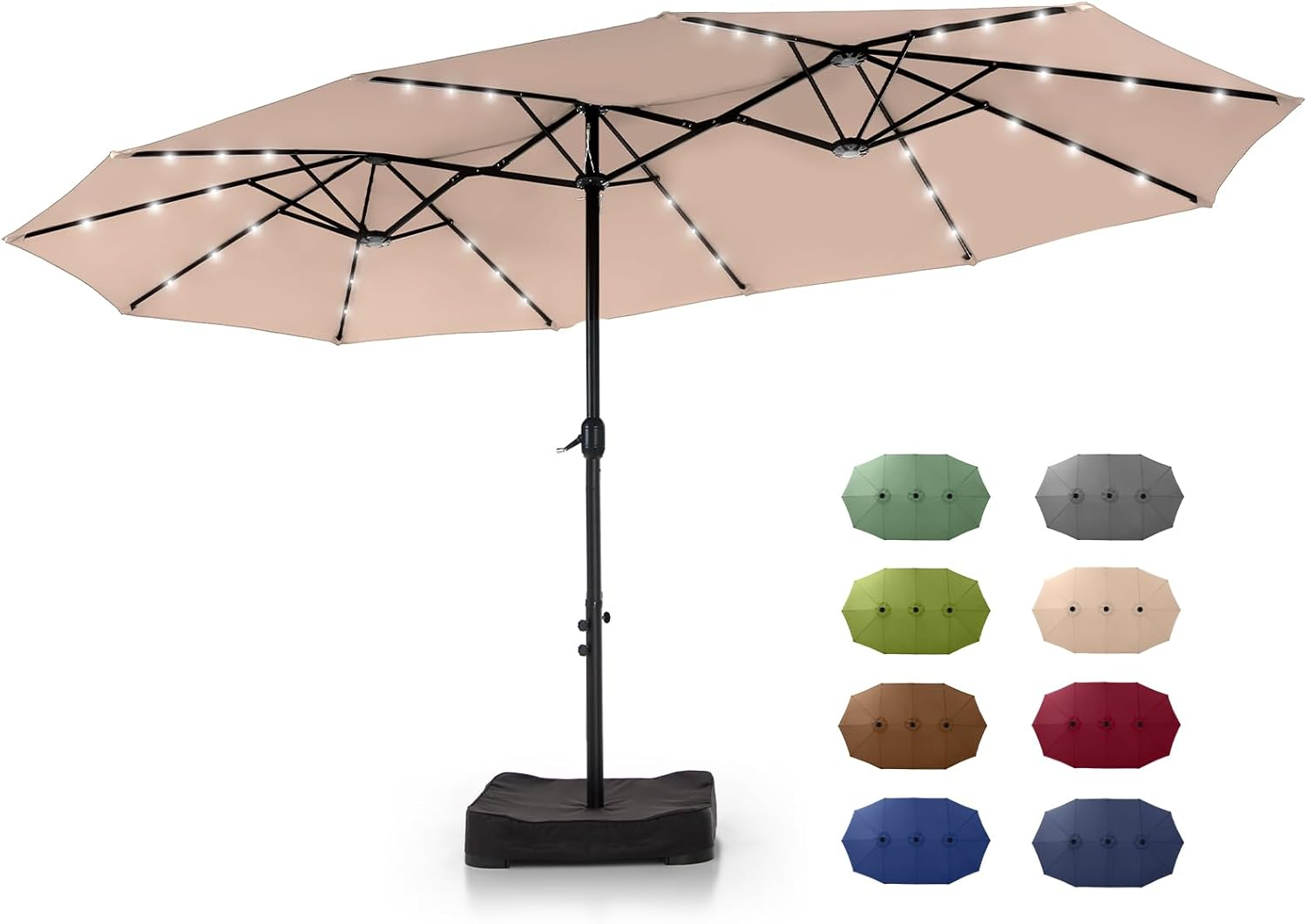 🎉Limited Time Promotion💝Buy 1 Get 1 Free ✨GREEN PARTY 15 ft Rectangle Patio Umbrella with Solar Lights and Base Included