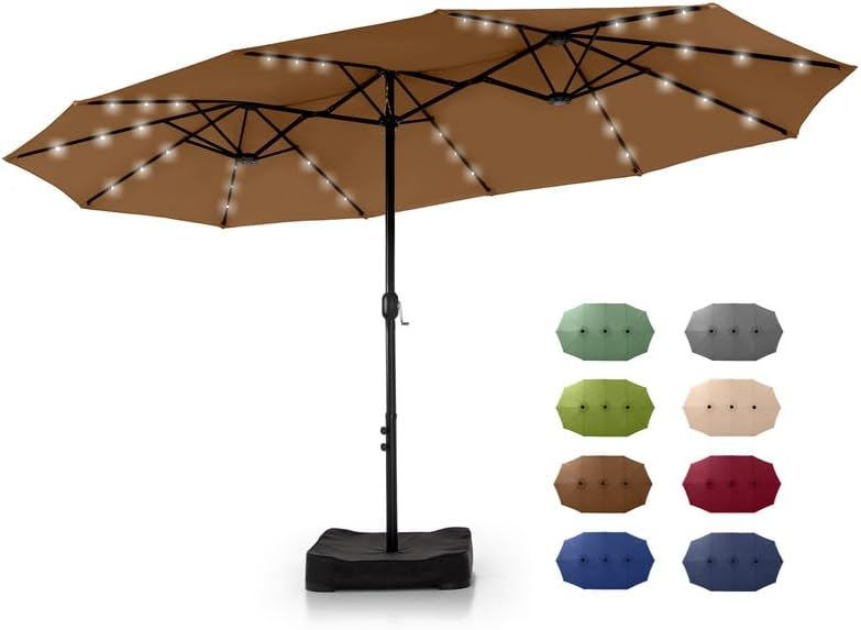 🎉Limited Time Promotion💝Buy 1 Get 1 Free ✨GREEN PARTY 15 ft Rectangle Patio Umbrella with Solar Lights and Base Included