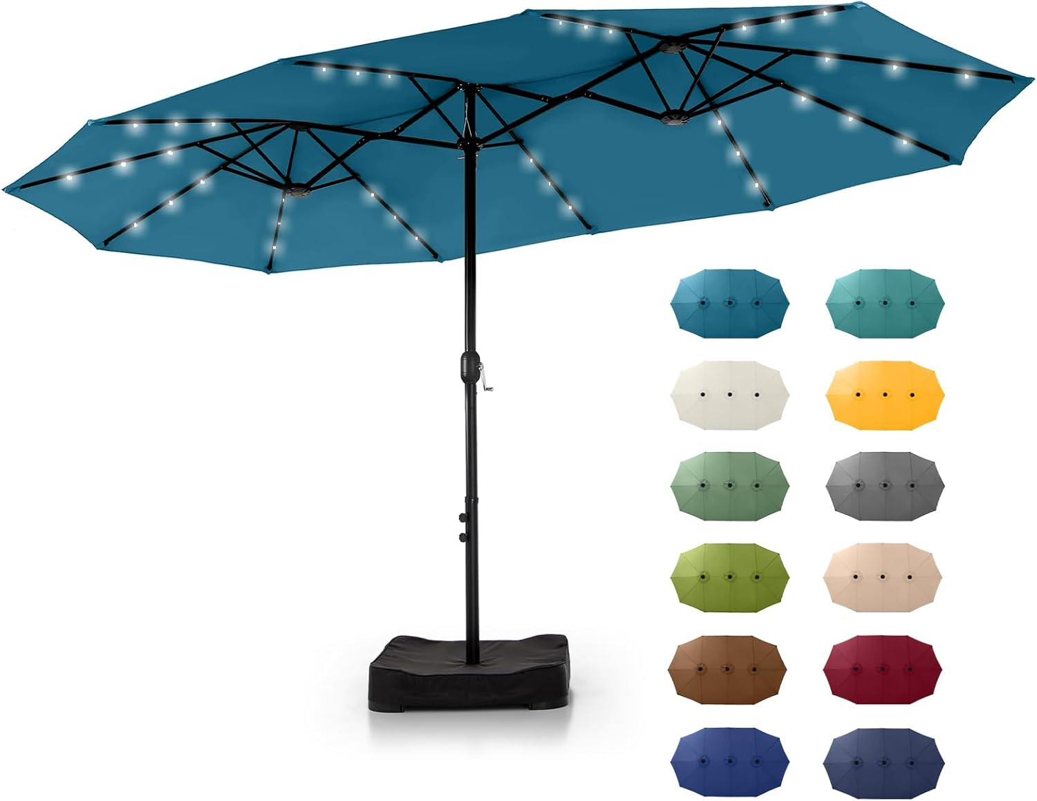 🎉Limited Time Promotion💝Buy 1 Get 1 Free ✨GREEN PARTY 15 ft Rectangle Patio Umbrella with Solar Lights and Base Included