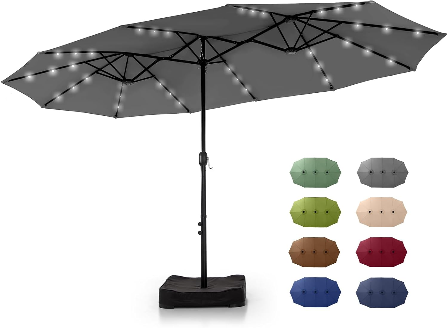🎉Limited Time Promotion💝Buy 1 Get 1 Free ✨GREEN PARTY 15 ft Rectangle Patio Umbrella with Solar Lights and Base Included