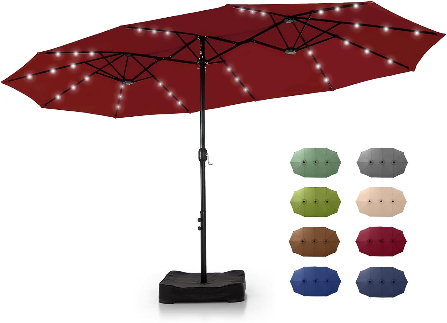 🎉Limited Time Promotion💝Buy 1 Get 1 Free ✨GREEN PARTY 15 ft Rectangle Patio Umbrella with Solar Lights and Base Included