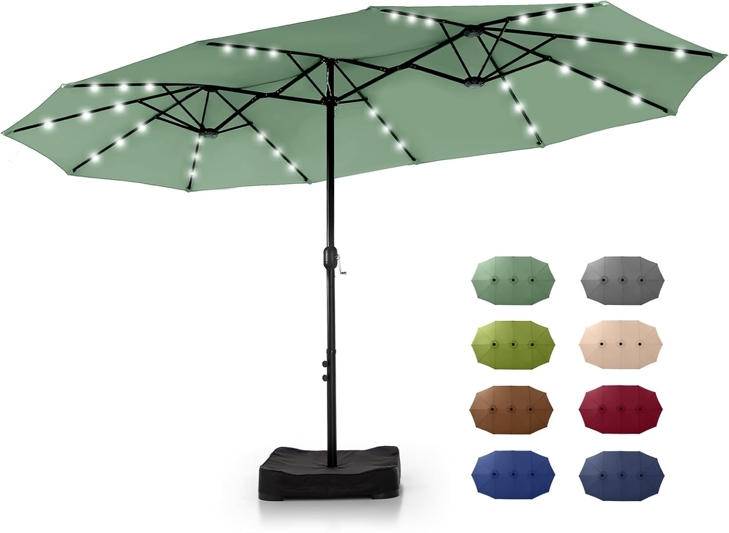 🎉Limited Time Promotion💝Buy 1 Get 1 Free ✨GREEN PARTY 15 ft Rectangle Patio Umbrella with Solar Lights and Base Included