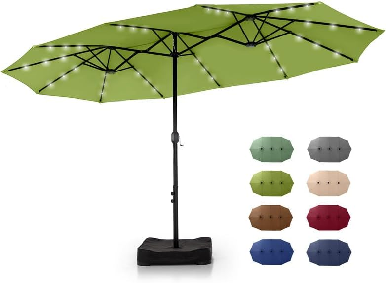 🎉Limited Time Promotion💝Buy 1 Get 1 Free ✨GREEN PARTY 15 ft Rectangle Patio Umbrella with Solar Lights and Base Included