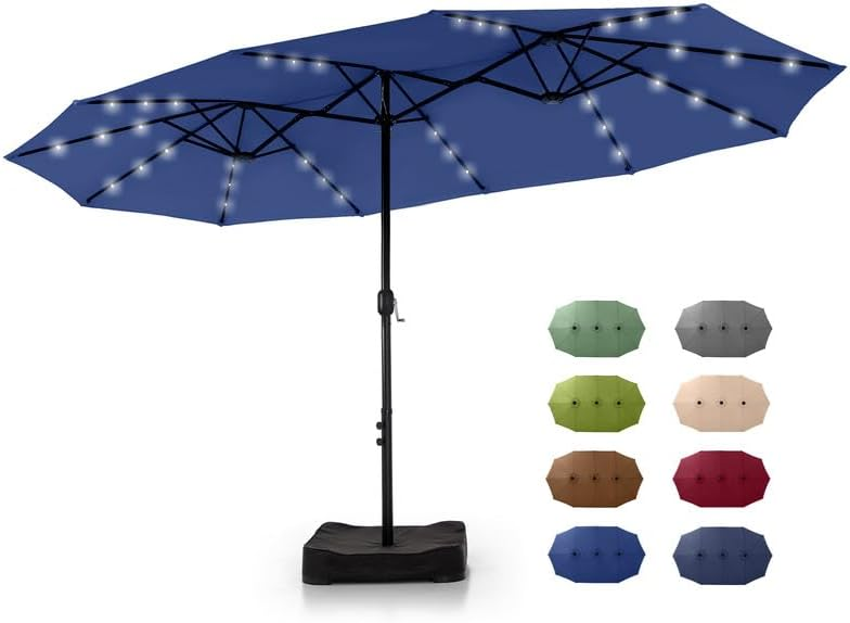 🎉Limited Time Promotion💝Buy 1 Get 1 Free ✨GREEN PARTY 15 ft Rectangle Patio Umbrella with Solar Lights and Base Included