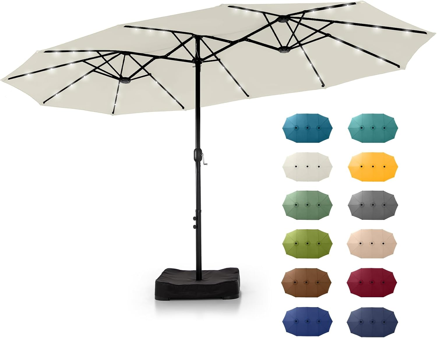 🎉Limited Time Promotion💝Buy 1 Get 1 Free ✨GREEN PARTY 15 ft Rectangle Patio Umbrella with Solar Lights and Base Included